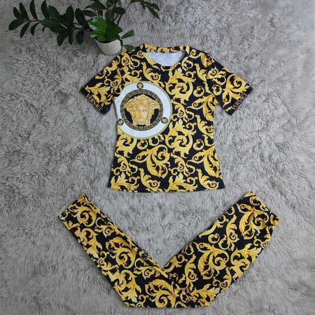 Printed Short Sleeve Casual Pants Suit