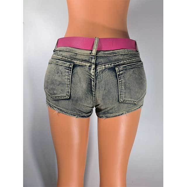 Low Waist Washed Denim Mini Shorts