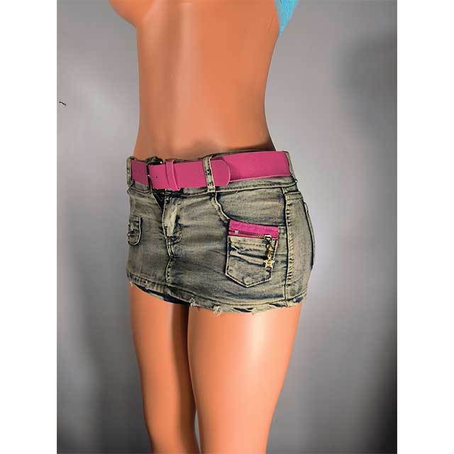 Low Waist Washed Denim Mini Shorts