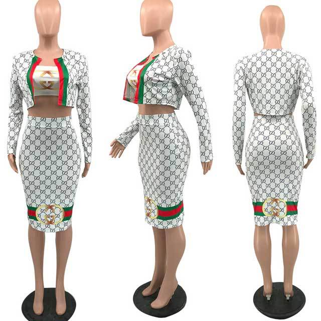 Printed Jacket Top Bodycon Skirt Set