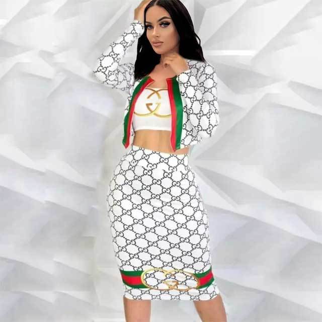 Printed Jacket Top Bodycon Skirt Set