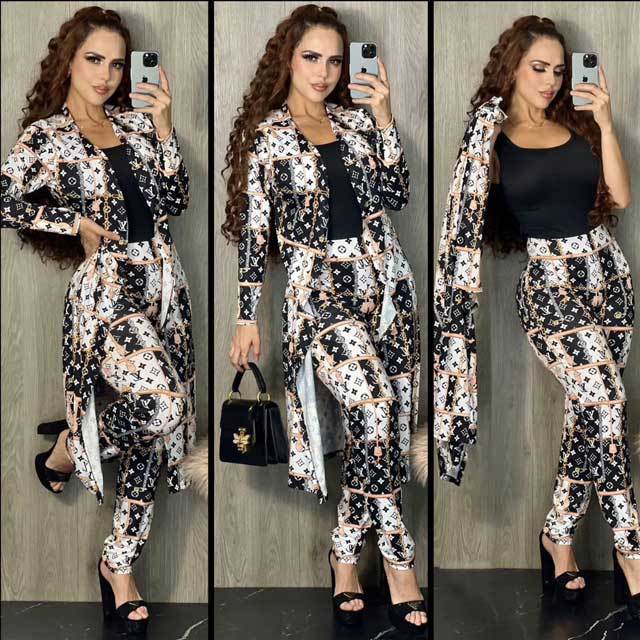 Printed Long Jacket Top Pants Set