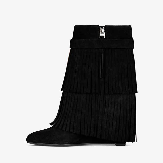 Shark Look Suede Tassel Ankle Boots