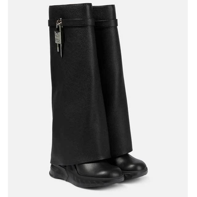 Shark Lock Fashion Leather Knee-high Boots