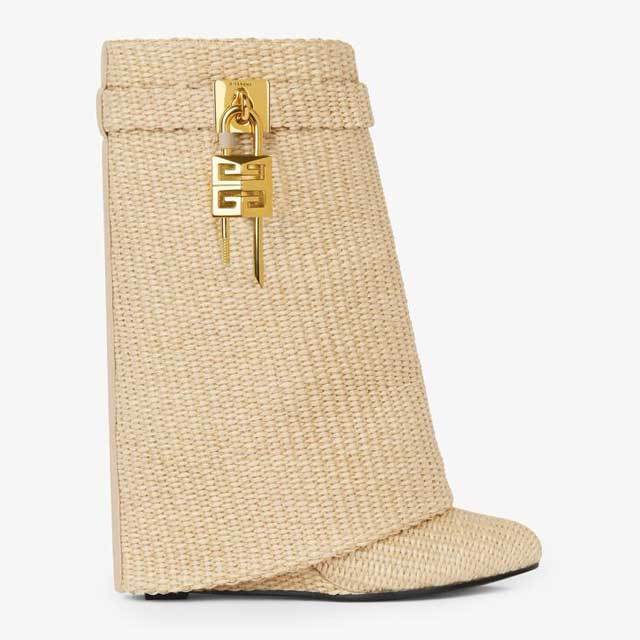 Shark Look Raffia-Effect Ankle Boots