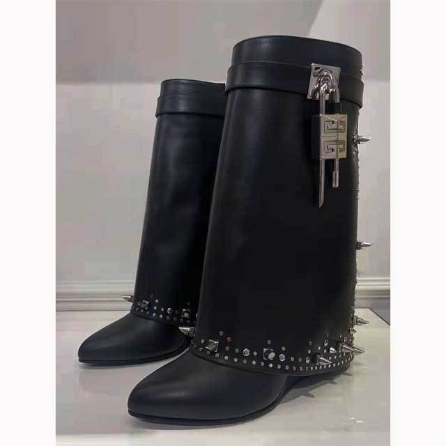 Shark Look Leather Rivets Boots