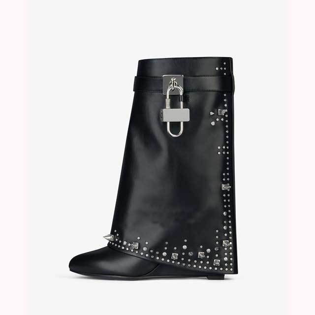 Shark Look Leather Rivets Boots