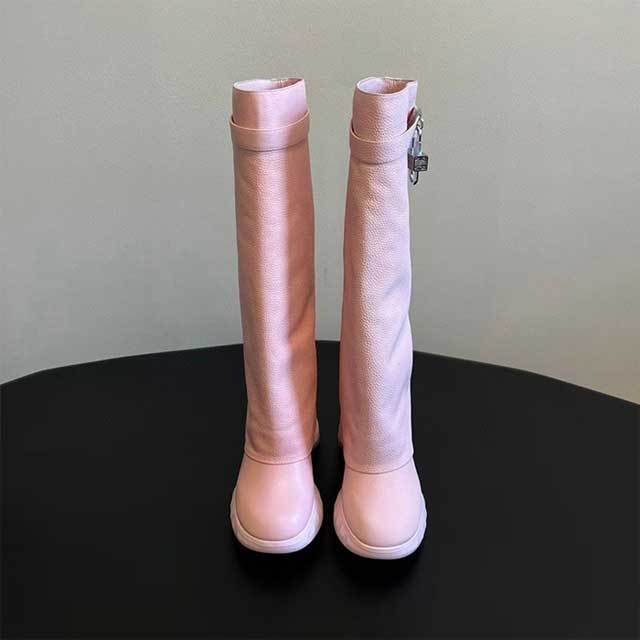 Shark Lock Fashion Leather Knee-high Boots