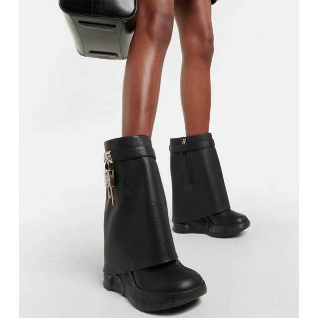 Shark Look Leather Fashion Ankle Boots