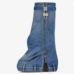 Shark Lock Denim Zipper Knee-high Boots