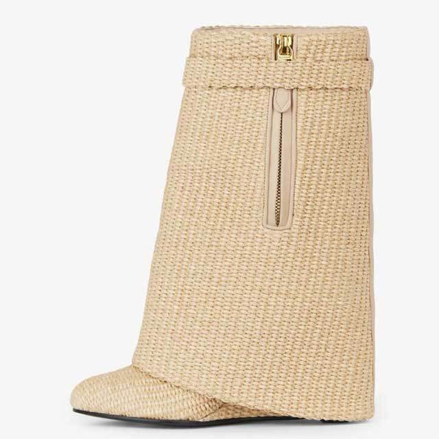 Shark Look Raffia-Effect Ankle Boots