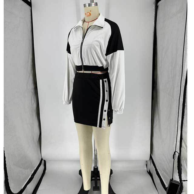 Color Block Slit Skirt Set
