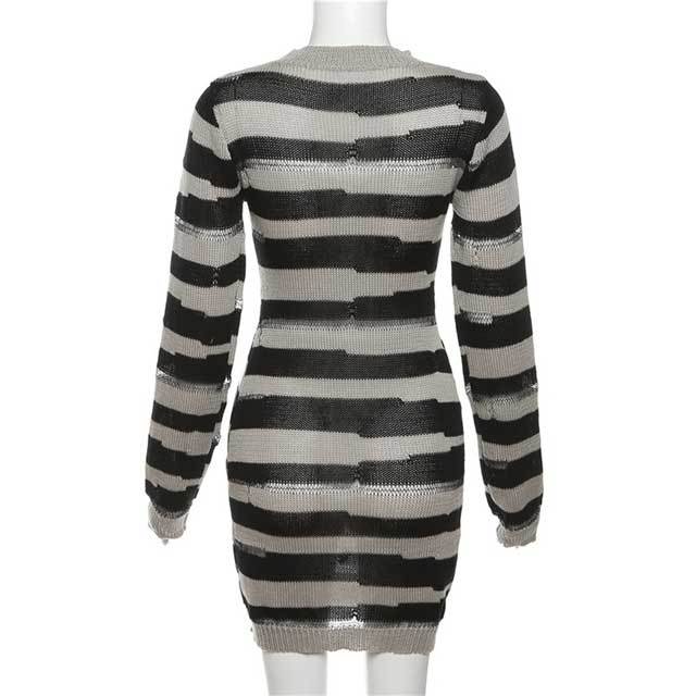 Knit Hollow Out Striped Dress