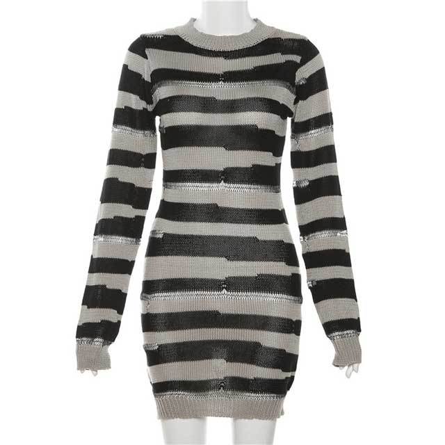 Knit Hollow Out Striped Dress