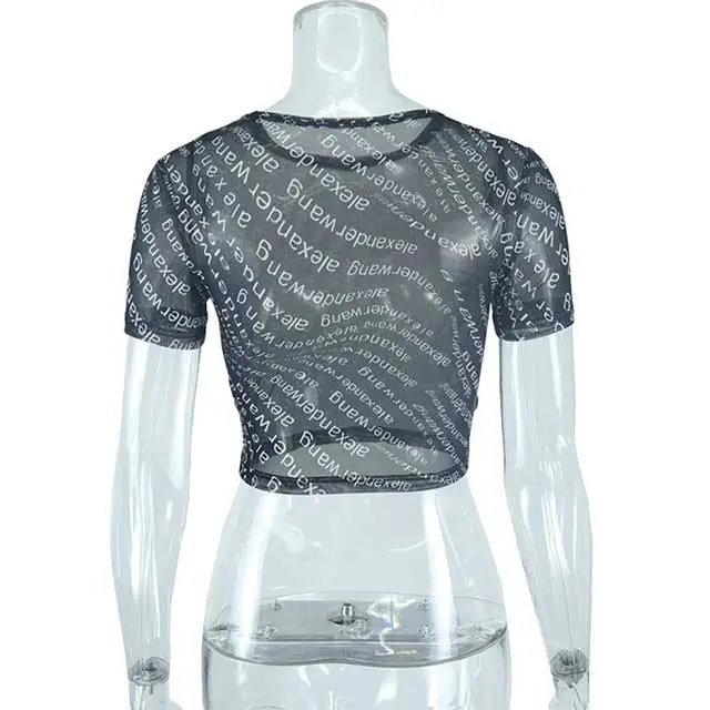 Letter Print Mesh Top