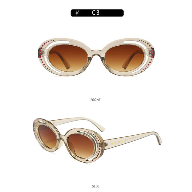 Hollow Diamond Small Round Frame Fashionable Sunglasses
