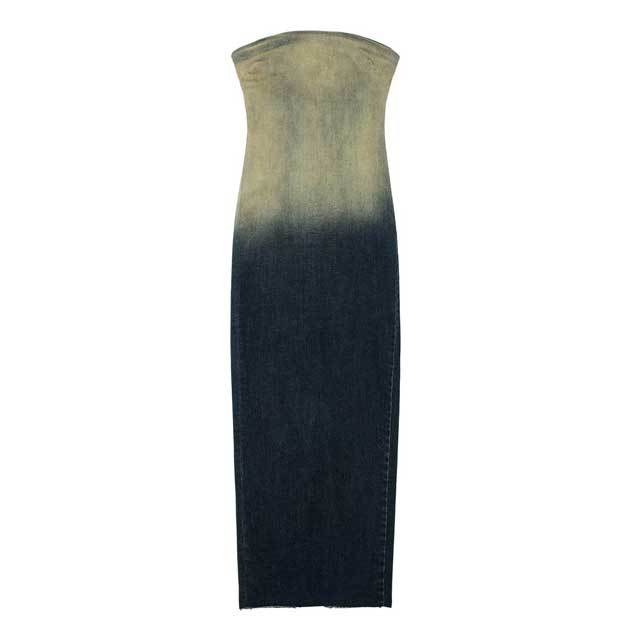 Denim Strapless Slit Maxi Dress