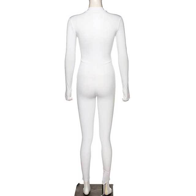 Zippered Long Sleeve Sporty Jumpsuit