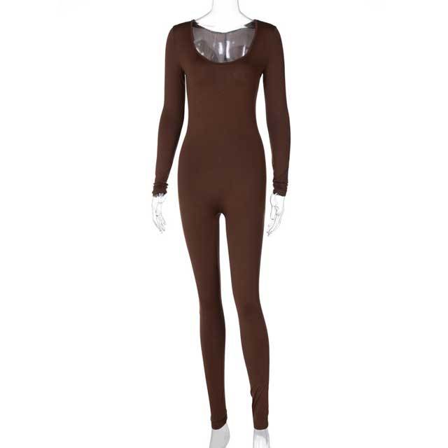 Solid Long Sleeve Fitness Jumpsuit