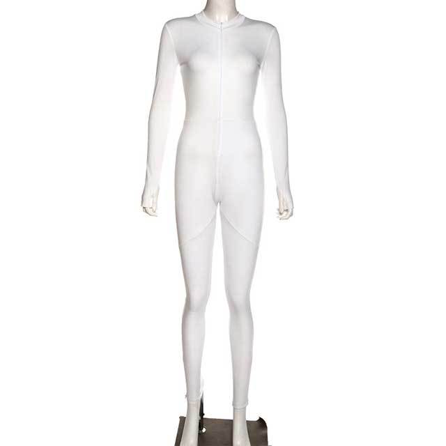 Zippered Long Sleeve Sporty Jumpsuit