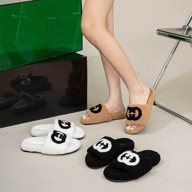 Homewear Casual Style Open Toes Fur Slippers