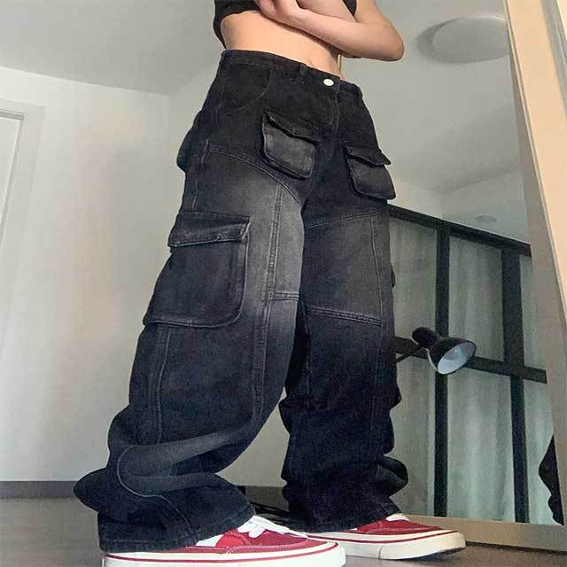 Multi Pockets High Waist Boyfriend Jeans