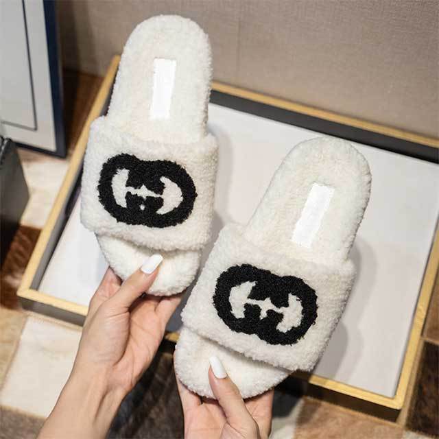 Homewear Casual Style Open Toes Fur Slippers
