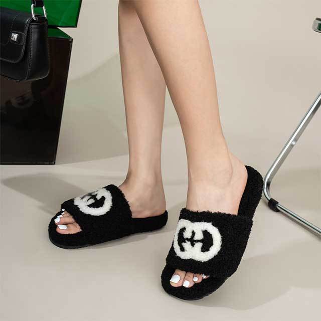 Homewear Casual Style Open Toes Fur Slippers