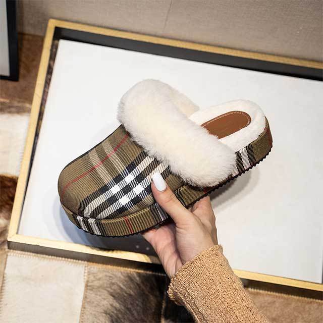 Plaid Printed Brand Fashion Indoor Furry Slippers