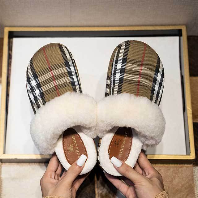 Plaid Printed Brand Fashion Indoor Furry Slippers