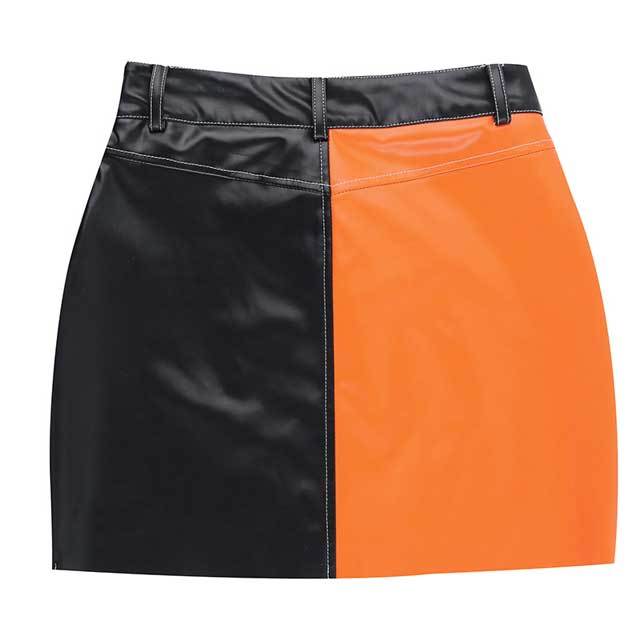 Leather Color Block Mini Skirt