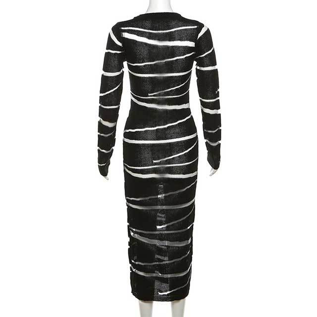 Knit Mesh Long Sleeve Maxi Dress