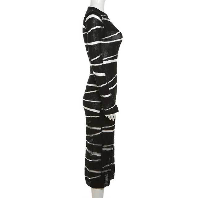 Knit Mesh Long Sleeve Maxi Dress