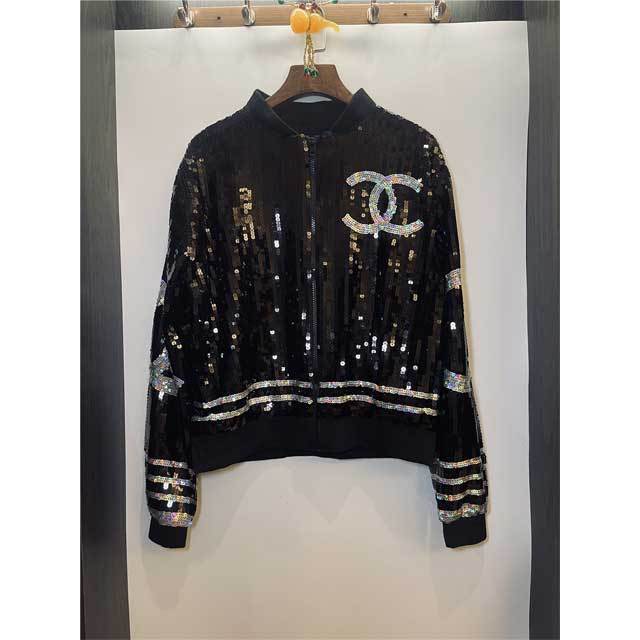 Sequin Zipper Long Sleeve Jacket