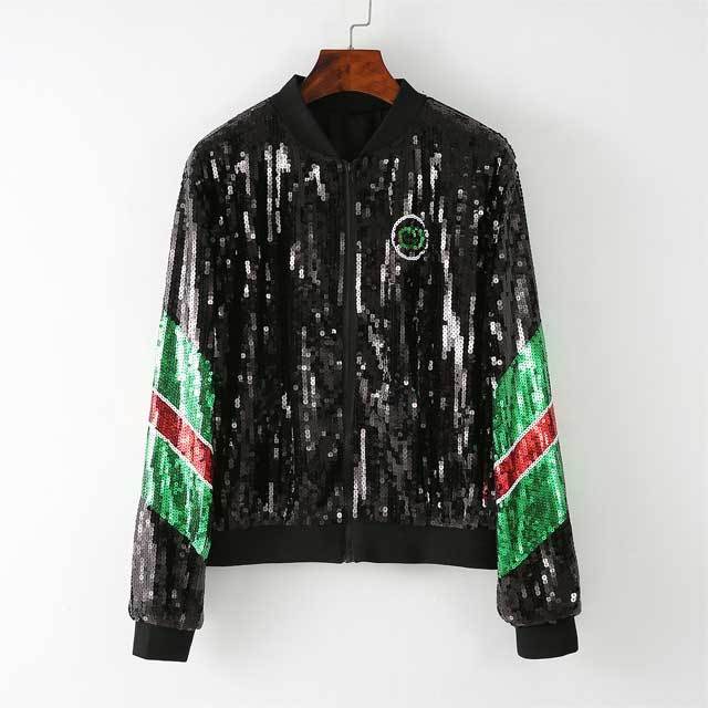 Sequin Zipper Long Sleeve Jacket
