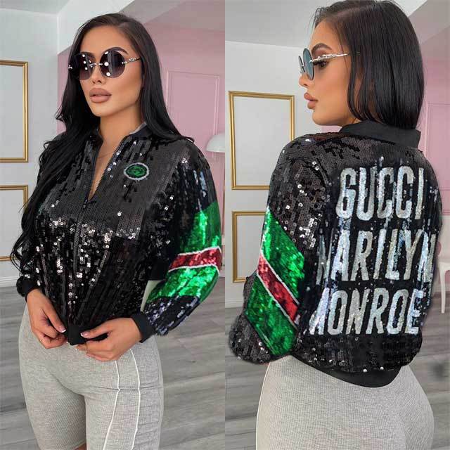 Sequin Zipper Long Sleeve Jacket