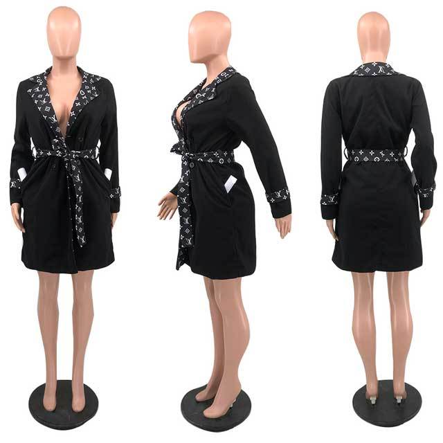 Printed Long Sleeve Casual Coat