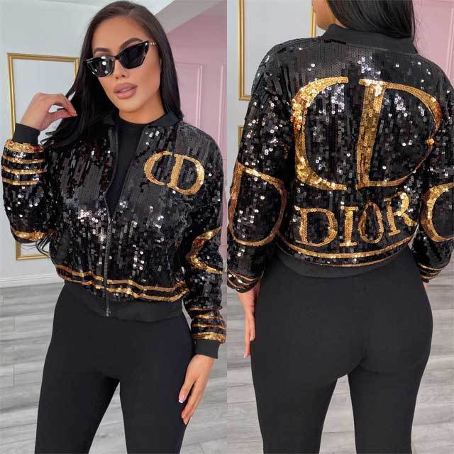 Sequin Zipper Long Sleeve Jacket