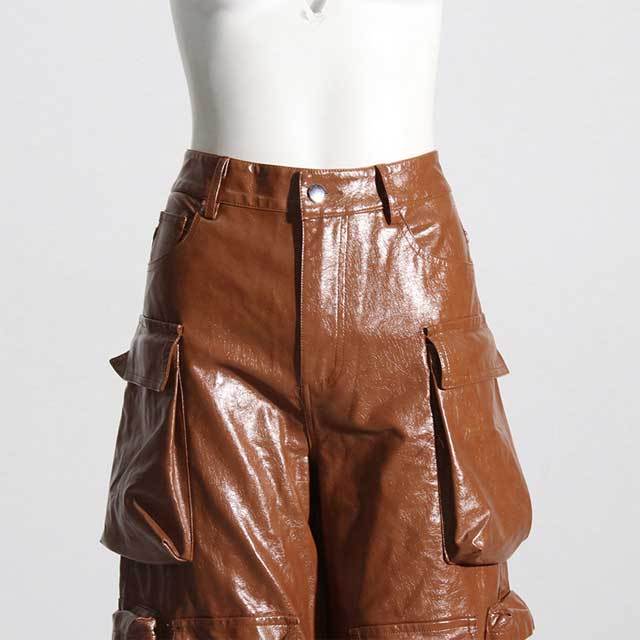 Multi Pockets Leather Cargo Pants