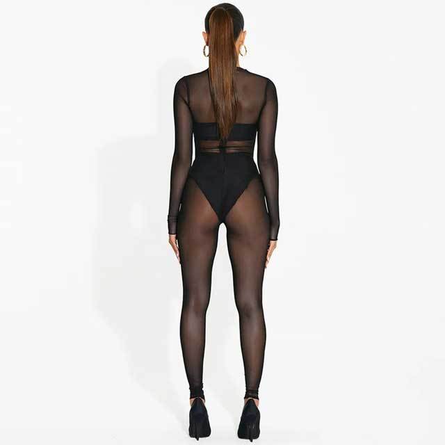Mesh Long Sleeve Jumpsuit