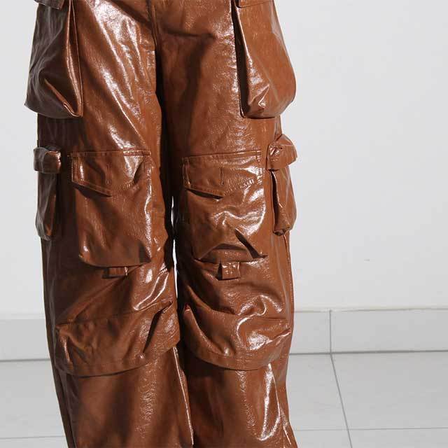 Multi Pockets Leather Cargo Pants