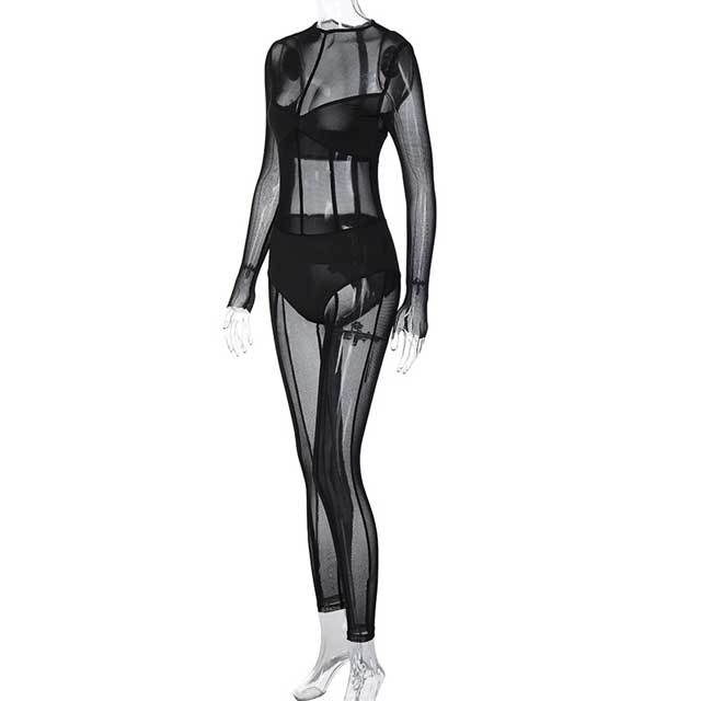 Mesh Long Sleeve Jumpsuit