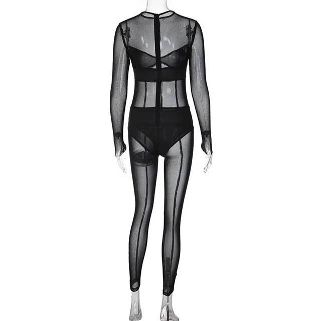 Mesh Long Sleeve Jumpsuit