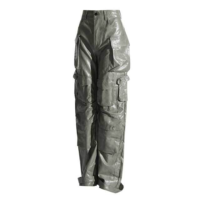 Multi Pockets Leather Cargo Pants