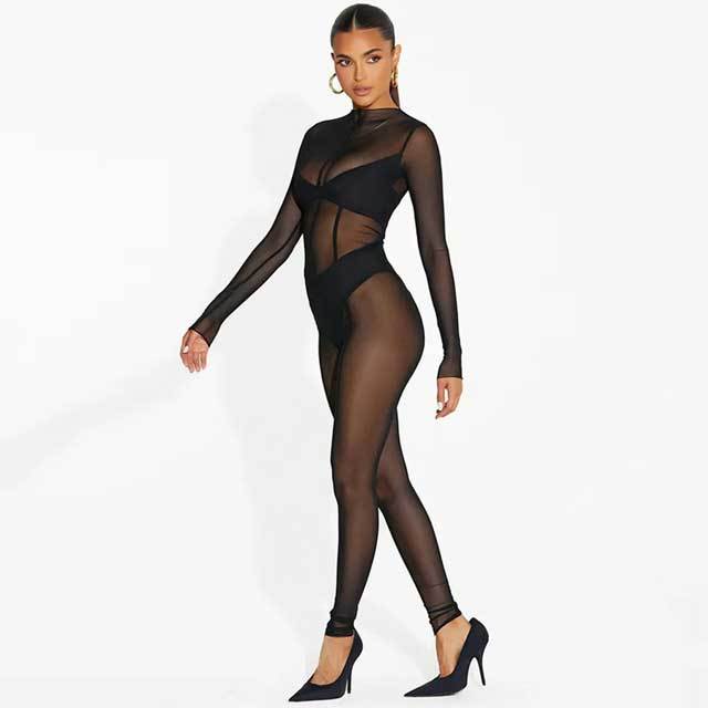 Mesh Long Sleeve Jumpsuit