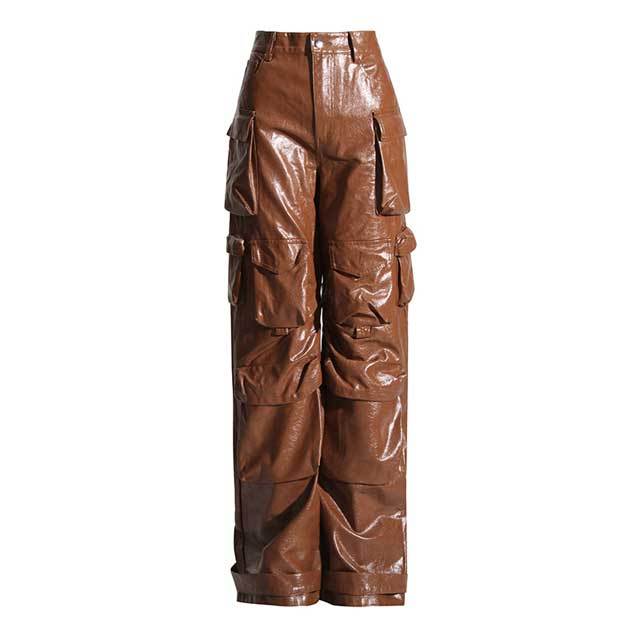 Multi Pockets Leather Cargo Pants