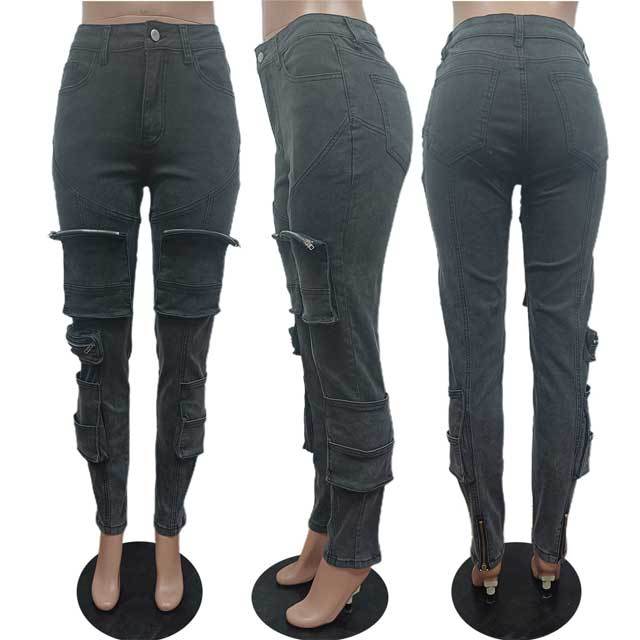 Zipper Pockets Cargo Jeans