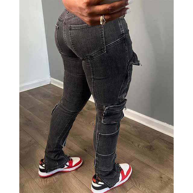 Zipper Pockets Cargo Jeans