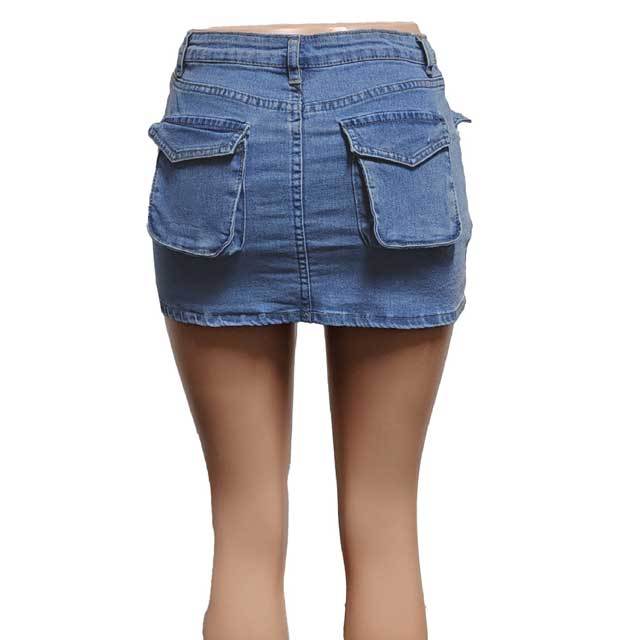 Multi Pocket Denim Cargo Skirt