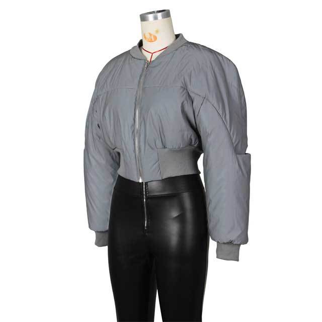 Reflective Zipper Puffer Coat